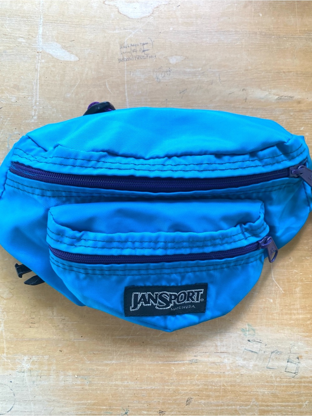 90’s Made in the USA Jansport Teal Blue Waist Pack with Purple Zippers